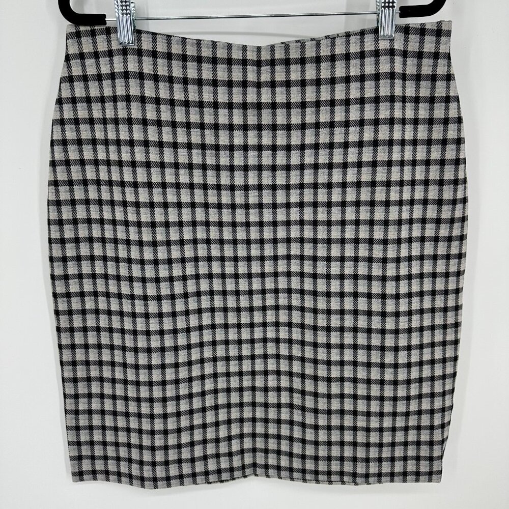 J. Jill Plaid Pencil Skirt M Ponte Knit Gray Black